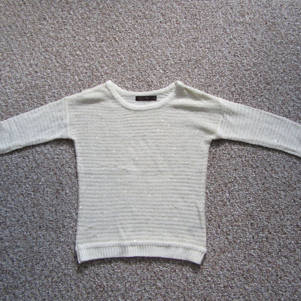 The Limited Sweater Womens Size XS Gold & White Striped 3/4 Sleeves Pullover